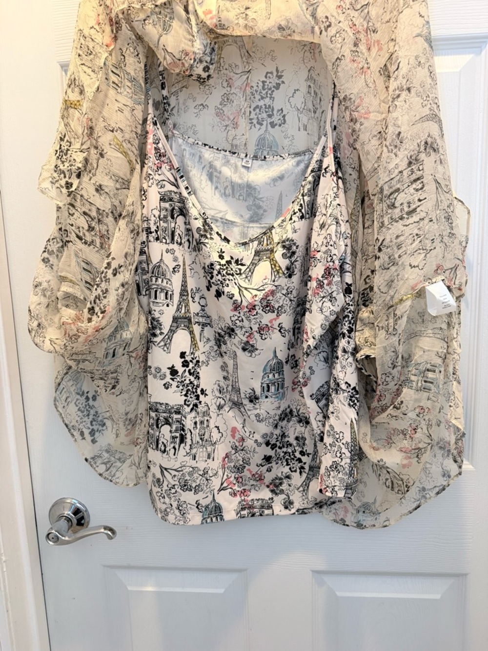 Johnny Was Sheer Cream Floral Sketch Button-Front Blouse - Picture 4 of 7